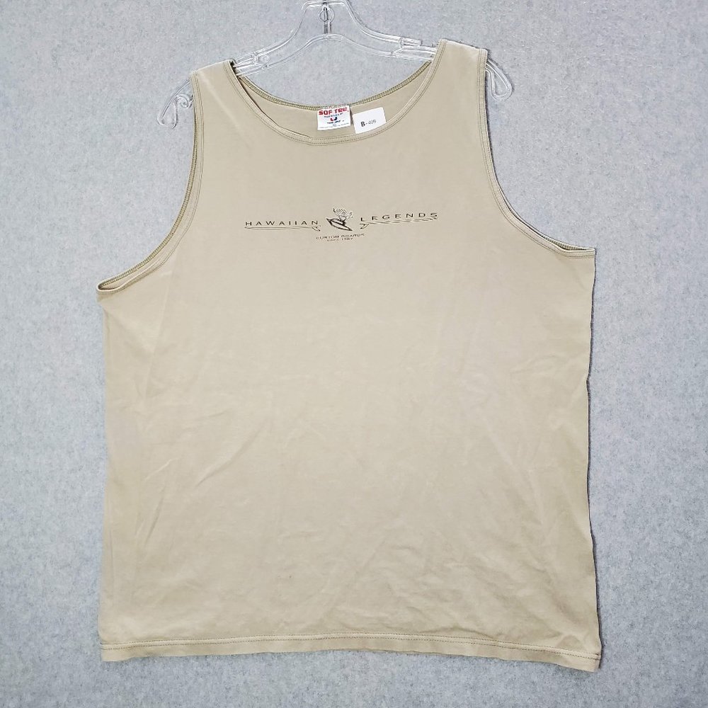 VINTAGE Hawaiian Legends Men Tank Top XL Beige Surfboard North Short 90s USA